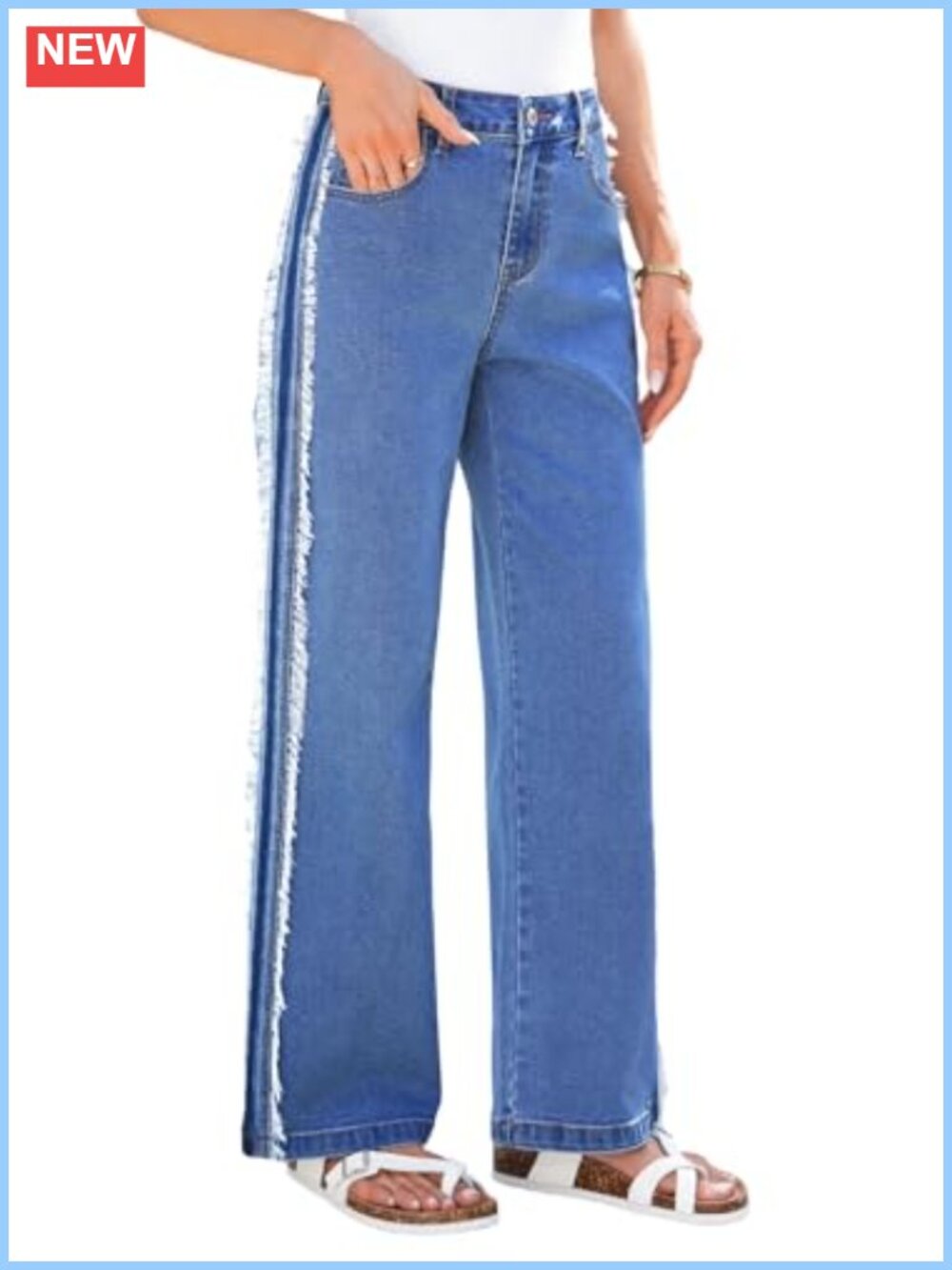 Wide Leg High Rise Patchwork Jeans Stretch Denim Pockets